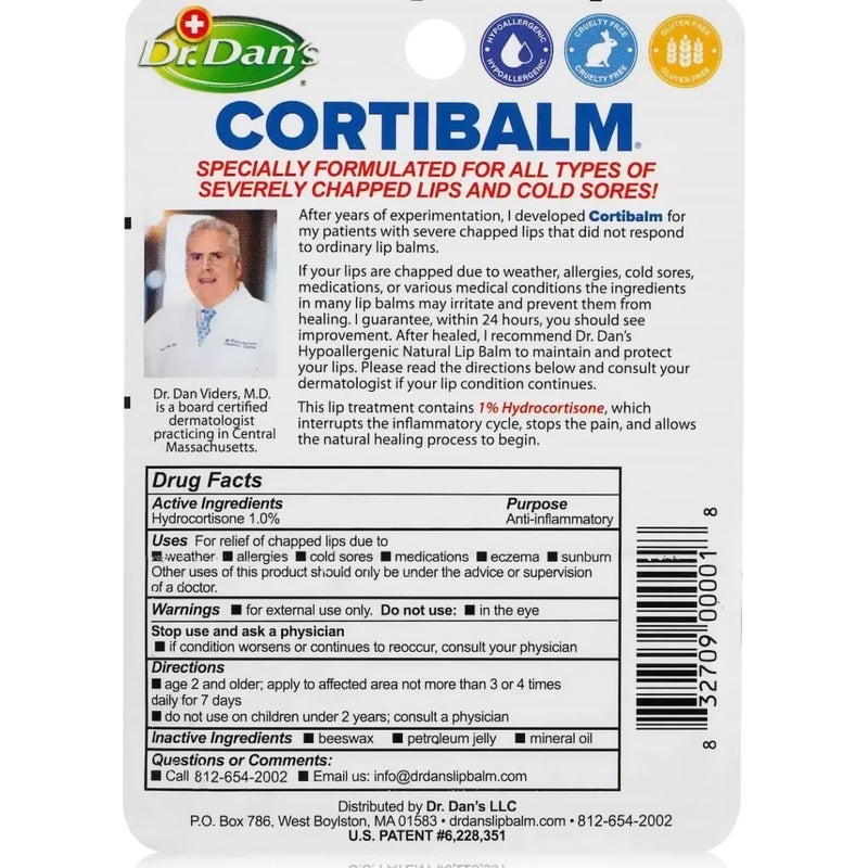 Dr. Dans Dr. Dan's Cortibalm - 2 Pack - for Dry Cracked Lips - Healing Lip Balm for Severely Chapped Lips - Designed for Men, Women and Children - Image 2